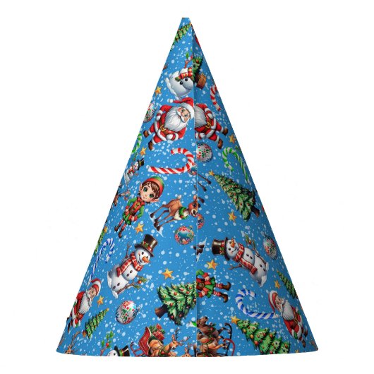Blue Background Christmas Decorative Pattern Feesthoedjes (Achterkant)