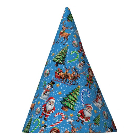 Blue Background Christmas Decorative Pattern Feesthoedjes (Rechts)
