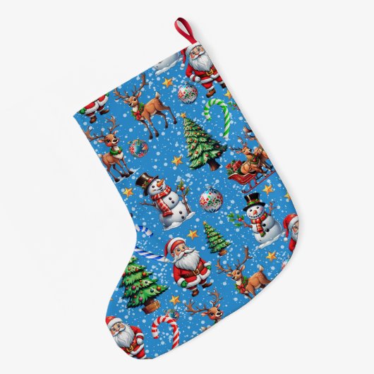 Blue Background Christmas Decorative Pattern Grote Kerstsok (Achterkant (Hangend))