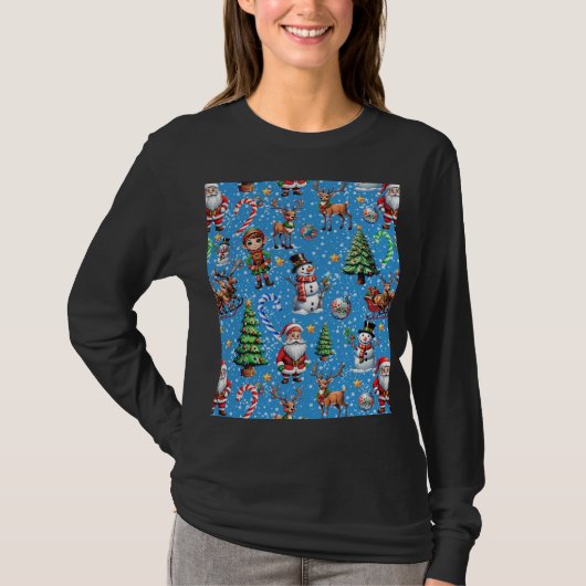 Blue Background Christmas Decorative Pattern T-shirt (Voorkant)