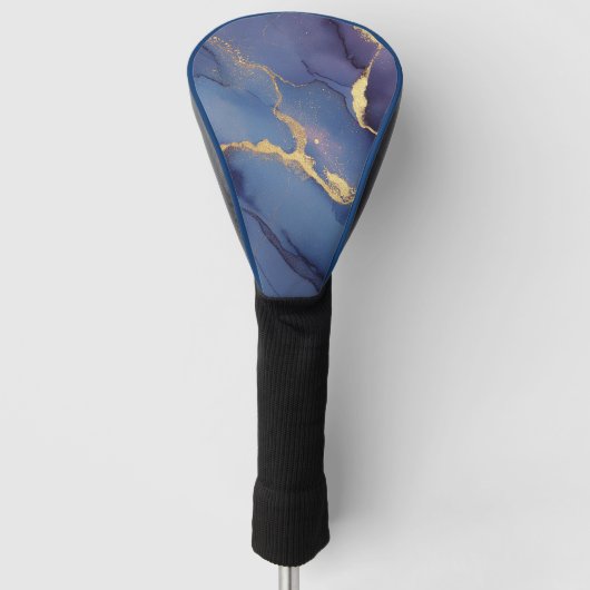 Blue background with gold streaks and dots golfheadcover (Voorkant)