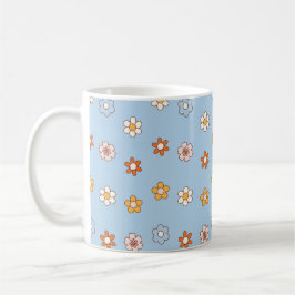 Blue background with mixed colour flowers koffiemok
