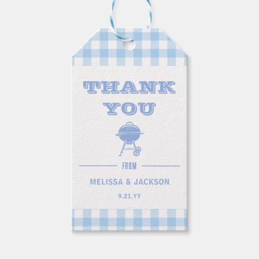 Blue Backyard BBQ Baby shower Dank u wel Cadeaulabel (Voorkant)