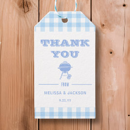 Blue Backyard BBQ Baby shower Dank u wel Cadeaulabel