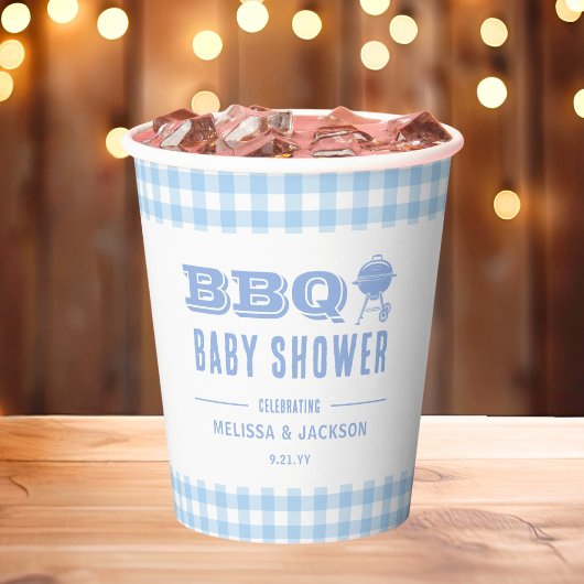 Blue Backyard BBQ Baby shower Papieren Bekers
