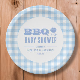 Blue Backyard BBQ Baby shower Papieren Bordje