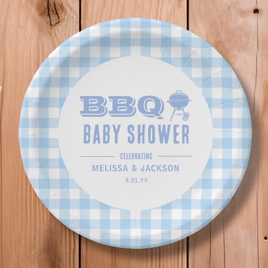 Blue Backyard BBQ Baby shower Papieren Bordje