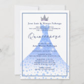 Blue Ball Gown & Tiara Quinceañera Verjaardag Kaart (Voorkant)