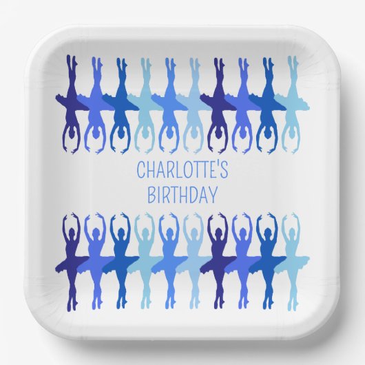Blue Ballerina Group Silhouettes Personalized Papieren Bordje (Voorkant)