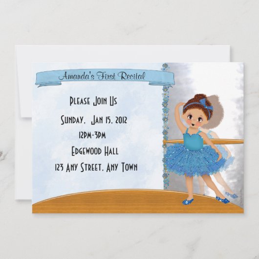 Blue Ballerina Invitation Kaart (Voorkant)