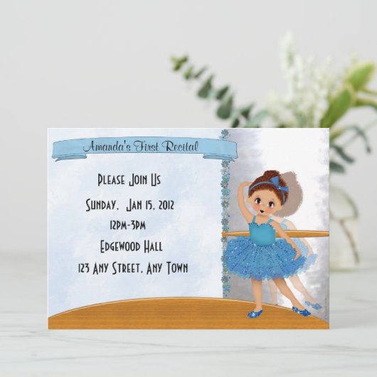 Blue Ballerina Invitation Kaart (Staand voorkant)