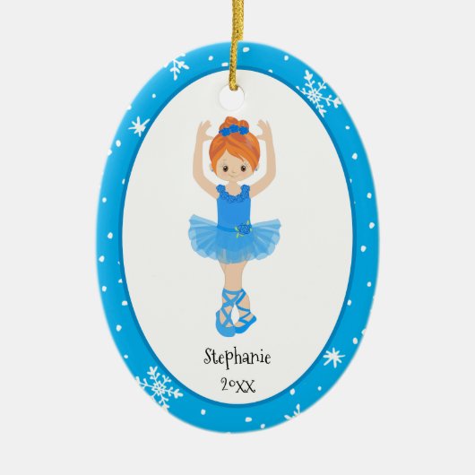 Blue Ballerina Snowflakes Persoonlijke kerstmis Keramisch Ornament (Voorkant)