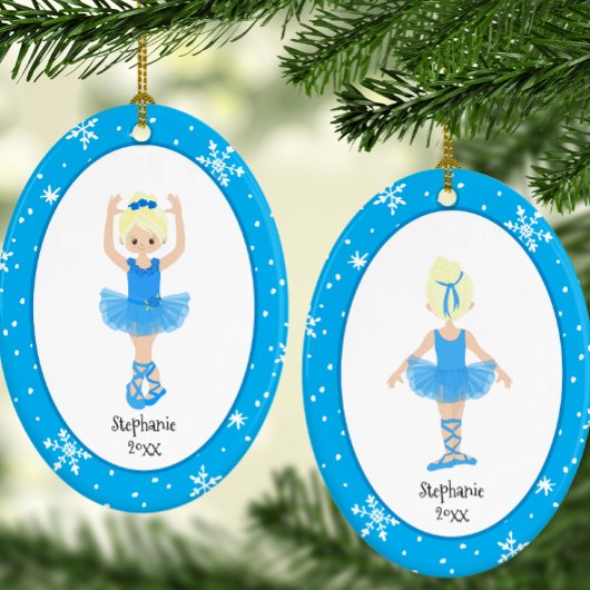 Blue Ballerina Snowflakes Persoonlijke kerstmis Keramisch Ornament