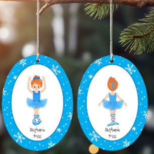 Blue Ballerina Snowflakes Persoonlijke kerstmis Keramisch Ornament