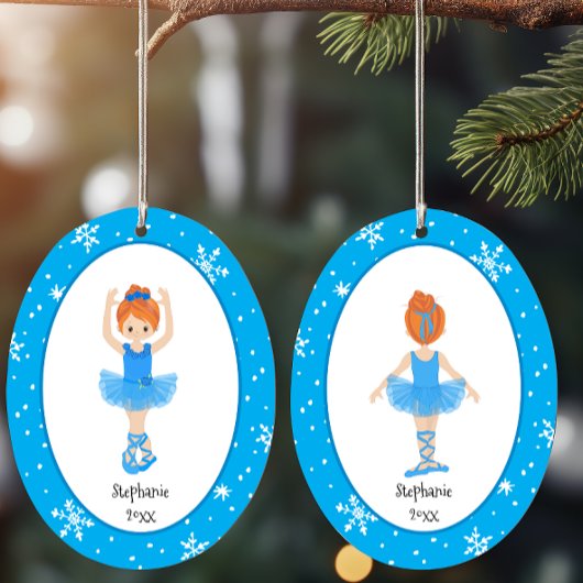 Blue Ballerina Snowflakes Persoonlijke kerstmis Keramisch Ornament