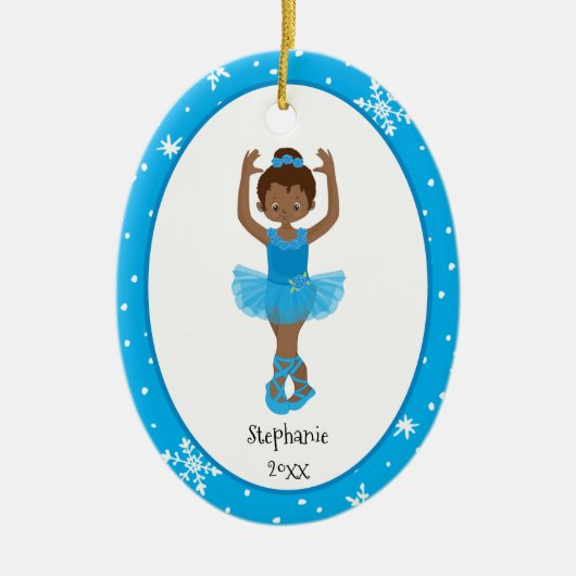 Blue Ballerina Snowflakes Persoonlijke kerstmis Keramisch Ornament (Voorkant)