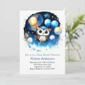 Blue Balloon Adventure Uil Boy Baby shower Kaart (Staand voorkant)