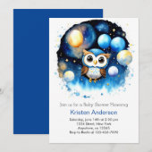 Blue Balloon Adventure Uil Boy Baby shower Kaart (Voorkant / Achterkant)