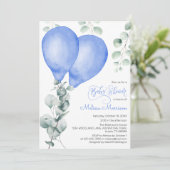 Blue Balloon Baby Shower Kaart (Staand voorkant)