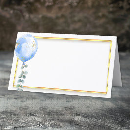 Blue Balloon Baby shower Place Card | Goud Lijst Plaatskaartje
