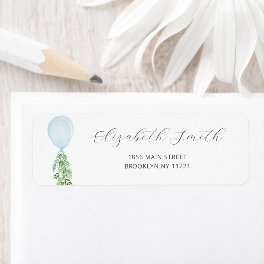 Blue Balloon Baby shower Return Address Label (Insitu)