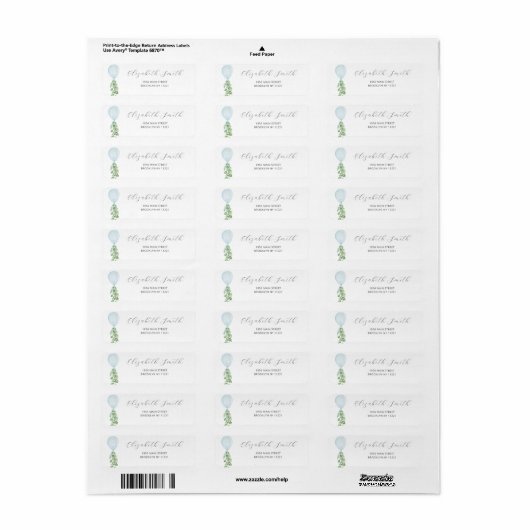 Blue Balloon Baby shower Return Address Label (Full Sheet)