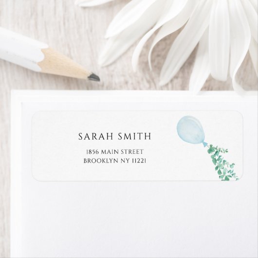 Blue Balloon Baby shower Return Address Label (Insitu)