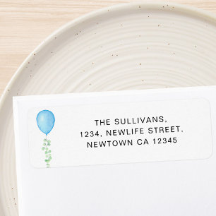 Blue Balloon Baby shower Return-adres Etiket