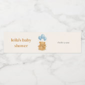 Blue Balloon Bear Boy Baby Shower Waterfles Etiket (Enkel label)