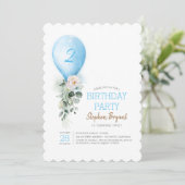 Blue Balloon Birthday Uitnodigingen voor jongen (Staand voorkant)