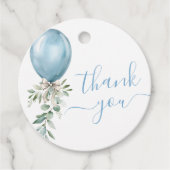 Blue Balloon Bow Greenery Baby shower Bedankt Bedankjes Labels (Voorkant)