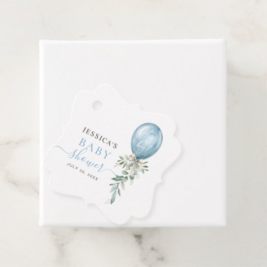 Blue Balloon Bow Greenery Baby shower Bedankt Bedankjes Labels (In situ)