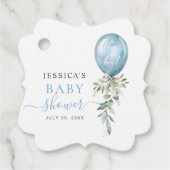Blue Balloon Bow Greenery Baby shower Bedankt Bedankjes Labels (Voorkant)