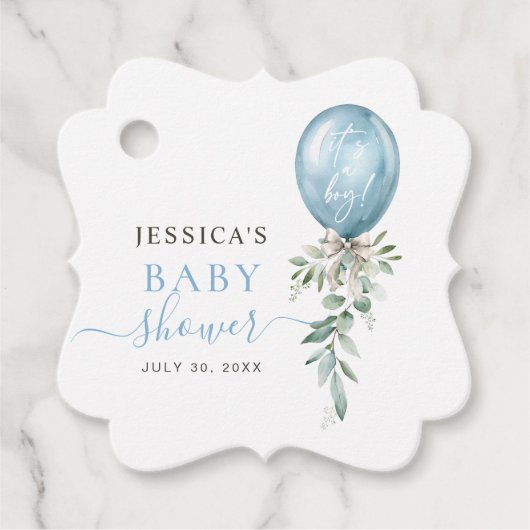 Blue Balloon Bow Greenery Baby shower Bedankt Bedankjes Labels (Voorkant)