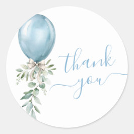 Blue Balloon Bow Greenery Baby Shower Thank You Ronde Sticker