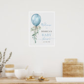 Blue Balloon Bow Greenery Baby Shower Welcome Poster (Keuken)