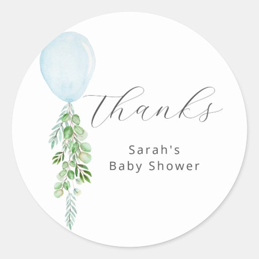 Blue Balloon Boy Baby shower Dank je Ronde Sticker (Voorkant)