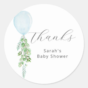 Blue Balloon Boy Baby shower Dank je Ronde Sticker