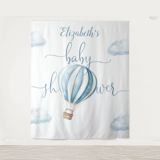 Blue Balloon Boy Baby shower Foto Achtergrond Wandkleed (Voorkant)