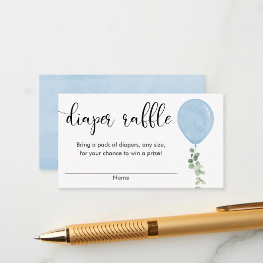 Blue Balloon Boy baby shower luierverloting Informatiekaartje (Voorkant / Achterkant in situ)