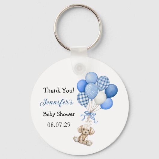 Blue Balloon Boy Baby shower Sleutelhanger (Voorkant)