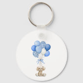Blue Balloon Boy Baby shower Sleutelhanger (Achterkant)