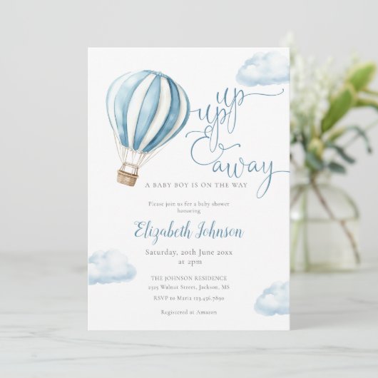 Blue Balloon Boy QR Code Foto Baby shower Kaart (Staand voorkant)