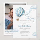 Blue Balloon Boy QR Code Foto Baby shower Kaart (Voorkant / Achterkant)