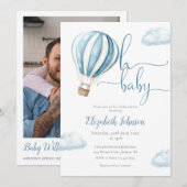 Blue Balloon Boy QR Code Foto Baby shower Kaart (Voorkant / Achterkant)