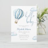 Blue Balloon Boy QR Code Foto Baby shower Kaart (Staand voorkant)