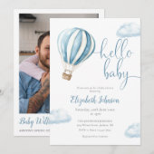 Blue Balloon Boy QR Code Foto Baby shower Kaart (Voorkant / Achterkant)