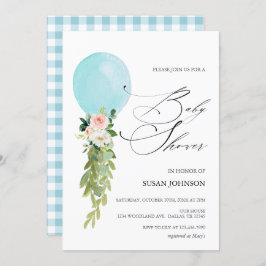 Blue Balloon Calligraphy Script Baby shower Kaart