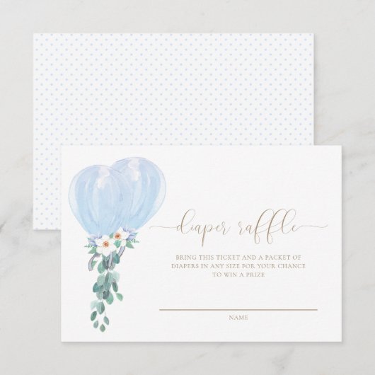Blue Balloon Diaper Raffle Ticket Kaart (Voorkant / Achterkant)