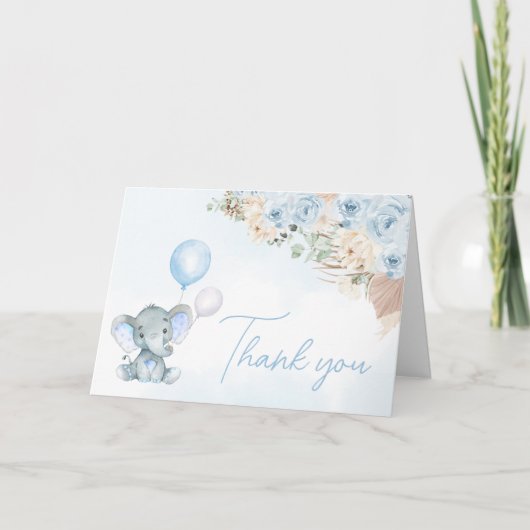 Blue Balloon Elephant Baby shower Bedankkaart (Voorkant)